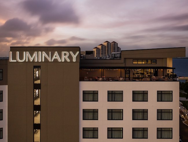 A building with a sign on the top